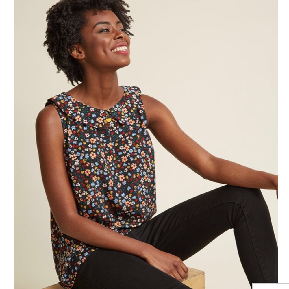 To The Nines Sleeveless Floral Top with Collar